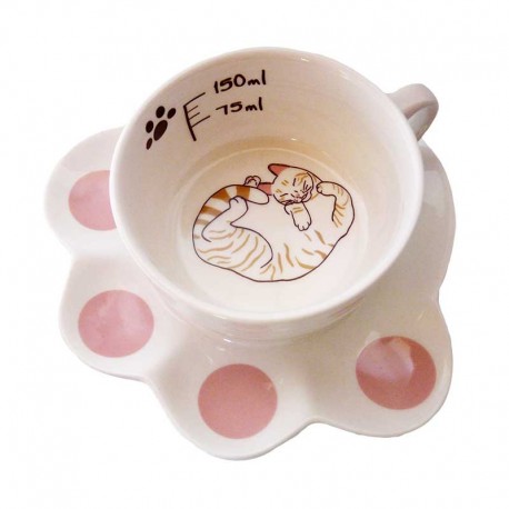 Tasse mignonne Chat et Sous-tasse Patte de Chat