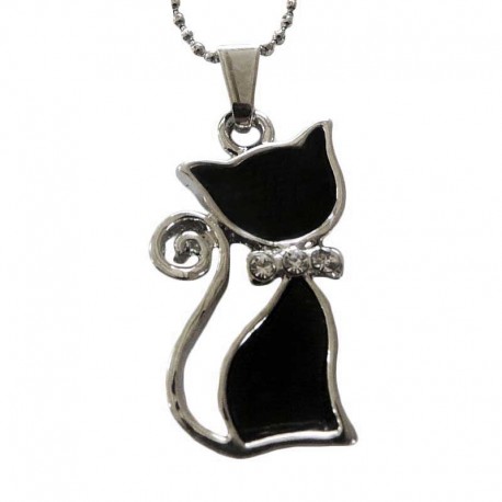 Pendentif avec un Chat Noir plaqué Argent