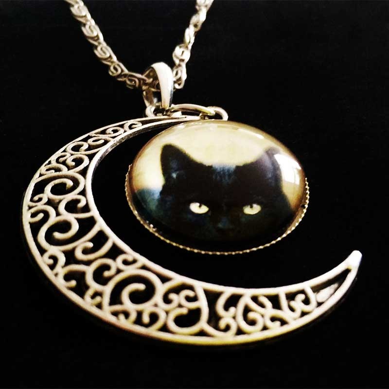 Pendentif Chat Noir Et Lune Plaque Argent Cabochon Chat Pendentif Chat Noir Et Lune Plaque Argent Cabochon Chat