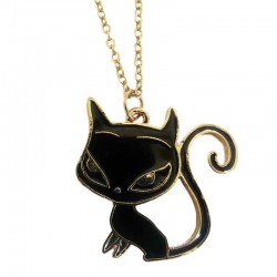 Beau pendentif en forme de Chat Noir et Doré