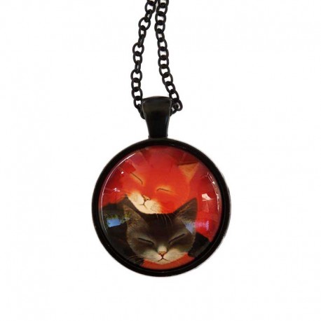 Pendentif cabochon Chats Rouge et Noir