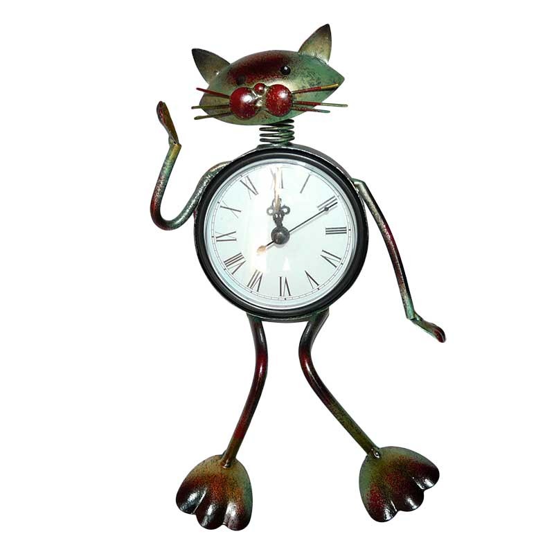 Horloge En Forme De Chat Assis Pendule Originale En Metal