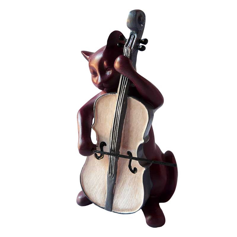 Sculpture Métal Chat - Statue Décorative Art Déco - Un Chat Qui Chante - Argent Brillant